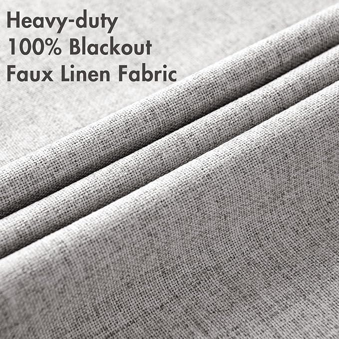 MIULEE Linen Texture Curtains for Bedroom Solid 100% Blackout Thermal Insulated Light Gray Curtains Grommet Room Darkening Drapes for Living Room Nursery 52x72 Inch (2 Panels)