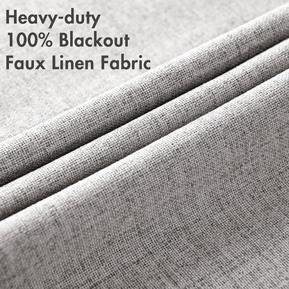 MIULEE Linen Texture Curtains for Bedroom Solid 100% Blackout Thermal Insulated Light Gray Curtains Grommet Room Darkening Drapes for Living Room Nursery 52x96 Inch (2 Panels)