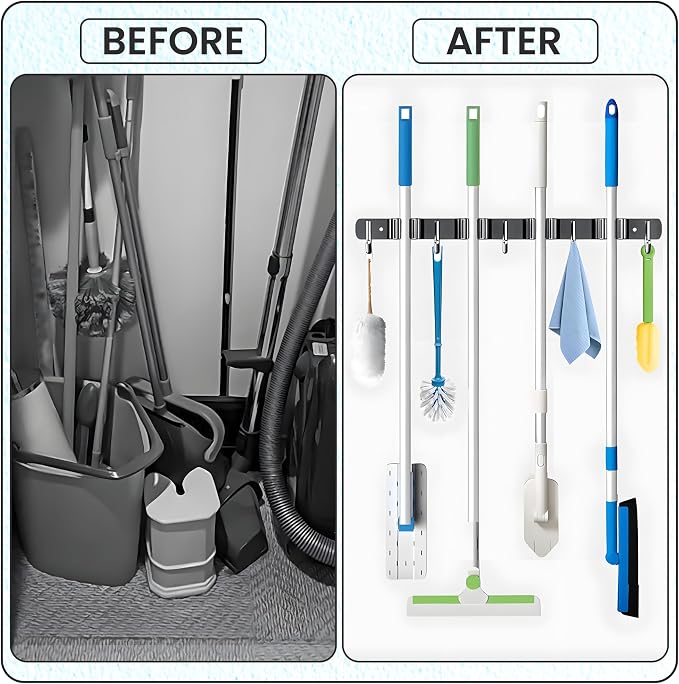 Wall Mount Broom Holder | Heavy Duty Stainless Steel Mop Organizer - Image 5