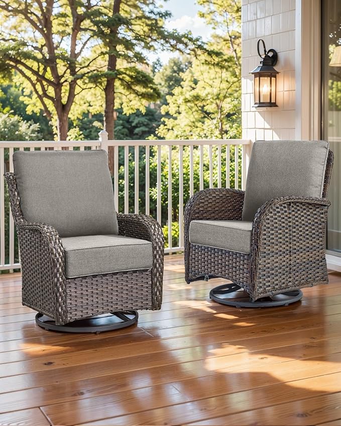 Luxury 22x24/22x25 6-Inch Outdoor Cushions for 5 Peice Patio Furniture Set - Set of 5 Water-Resistant Pillow for Dining Rocking Swivel Chairs Loveseat Couch Sectional Sofa - Grey