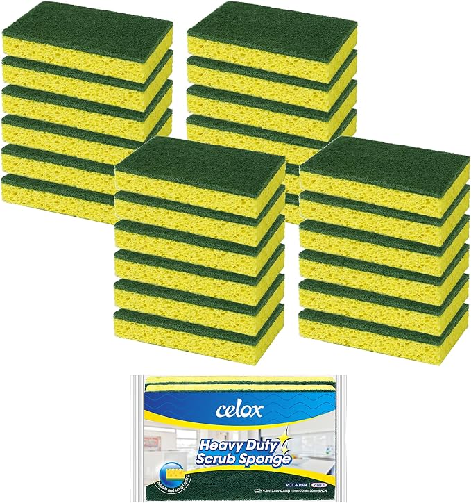 CELOX 24 Pack Dish Sponge for Kitchen, Dual Sided Scrub Sponge Heavy Duty by CELOX