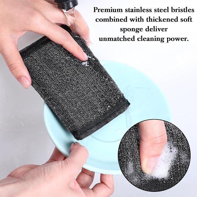 6 Pack Steel Wool Scrubber Sponges, Heavy Duty Stainless Steel Scouring Pads - Image 4