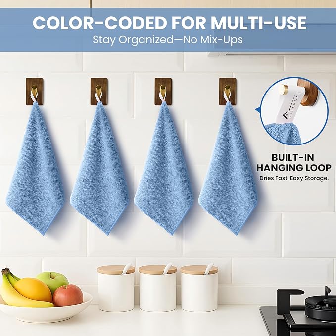Microfiber Cleaning Cloth, 12 Pack Blue Cleaning Rags - Image 3