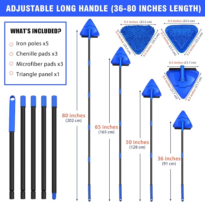 Wall Mop Cleaner Long Handle 80 inches, 180° Folding Ceiling Washer Scrubber - Image 6