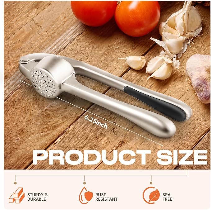 Kitchen Garlic Press, Rust Proof & Dishwasher Safe Garlic Mincer, Durable - Image 2