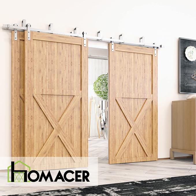 Homacer Brushed Nickel Double Track U-Shape Bypass Sliding Barn Door Hardware - Image 2