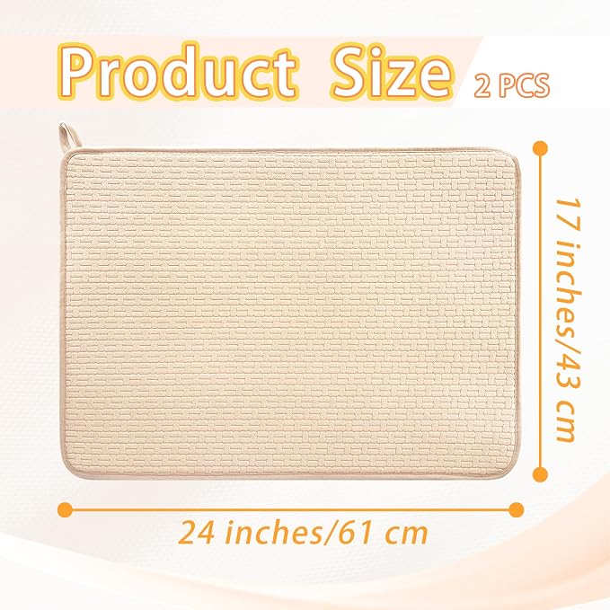 2 Pcs XXL Dish Drying Mats, Absorbent Microfiber Drainer Mat, Large Size 24×17" - Image 2