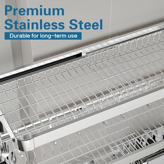Over The Sink Dish Drying Rack, 3 Tier Adjustable Length Full Stainless Steel - Image 5