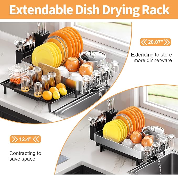 Dish Rack for Kitchen Counter, 304 Stainless Steel Dish Drying Rack, Expandable - Image 2