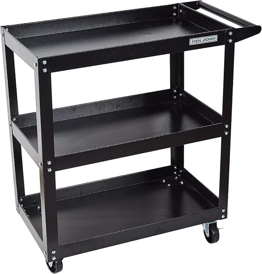 Utility Service Cart, 3 Shelf 200LBS Heavy Duty Steel Rolling Utility Cart - Image 2