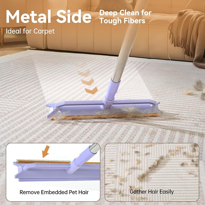 Carpet Rake for Pet Hair Removal, 59” Adjustable Long Handle Carpet Scraper for - Image 4