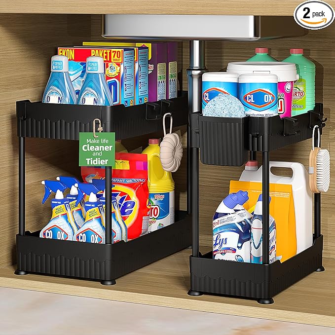 2 Pack Under Sink Organizer, Under Bathroom Cabinet Organizer by Sevenblue