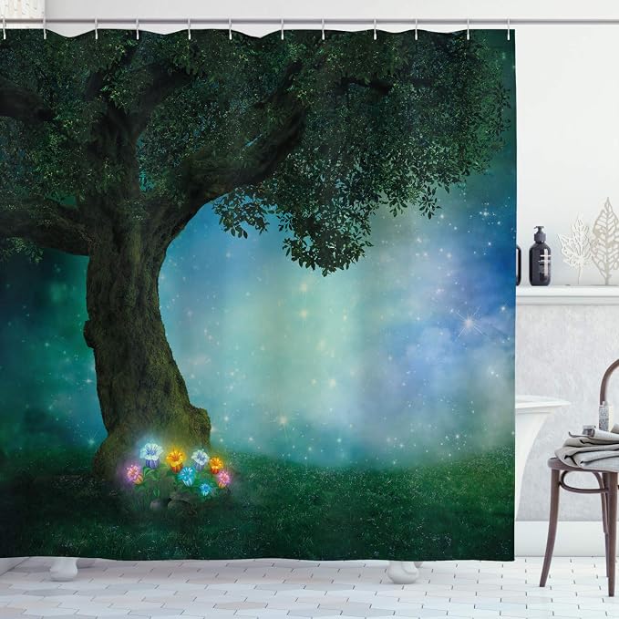 Ambesonne Forest Shower Curtain, Little Red Riding Hood Woodland at Night by Ambesonne