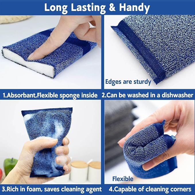 Kitchen Sponges for Dishes Steel Wool Scrubber Sponges for Kitchen Heavy Duty - Image 3