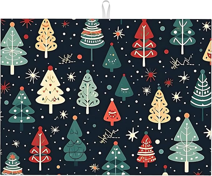 Cute Christmas trees Dish Drying Mat 18x24 inches Microfiber Absorbent Fast Dry by Unknown