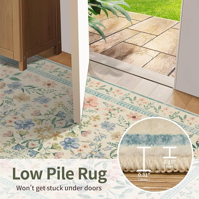 2'6" x 8' Floral Runner Rug, Washable Runners - Image 6