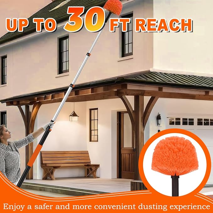 30FT Reach Cobweb Duster with Extension Pole, High Ceiling Long Duster with - Image 6