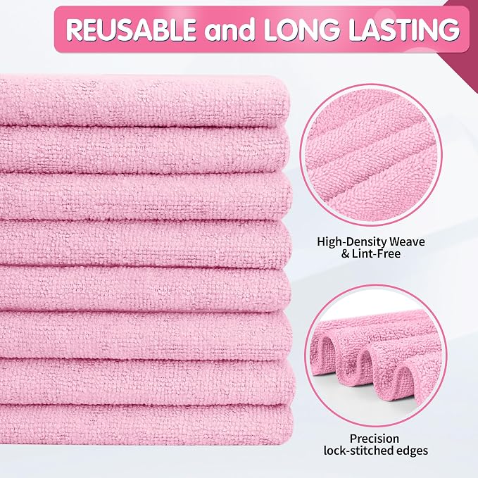 FIXSMITH Pink Microfiber Cleaning Cloth -Pack of 8, Highly Absorbent Cleaning - Image 4