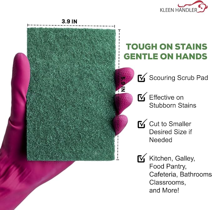 Kleen Handler Bulk Green Medium Duty Cleaning Pads – Kitchen Scrub Sponges - Image 4