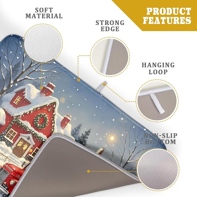 Christmas Dish Drying Mat for Kitchen Counter 18x24 Red Truck Winter Xmas Snow - Image 4