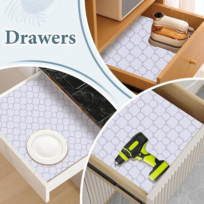 Shelf Drawer Liners for Kitchen Cabinets Non Adhesive Drawer Liner Thickened Refrigerator Liner Silver Quatrefoil Strong Non-Slip Paper for Tool Box with Knife and Tape Measure,17.3 x 236.2 Inches