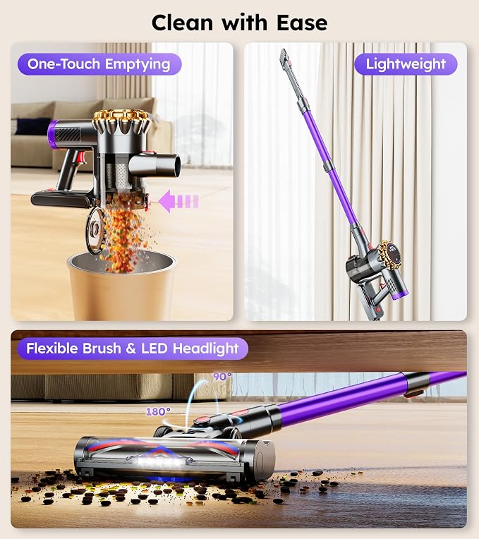 Cordless Vacuum Cleaner, Upgraded 550W 45KPA 60Mins Vacuum Cleaners - Image 7
