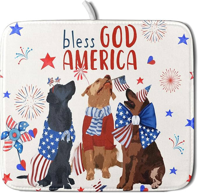 Giwawa 4th of July Patriotic Dogs Dish Drying Mat American Independence Day by Giwawa