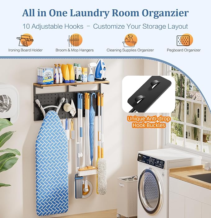Ironing Board Hanger Wall Mount, Large Storage Iron and Ironing Board Holder - Image 2