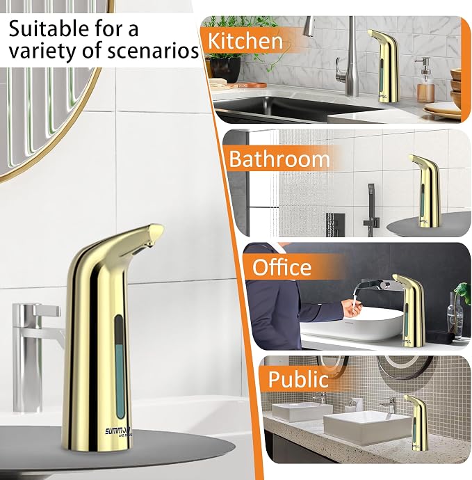 Automatic Liquid Soap Dispenser Touchless, 400ML Hand & Dish Countertop Gold - Image 5