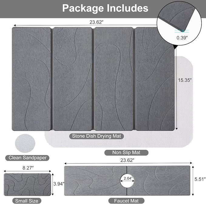 3 PCS Large Stone Dish Drying Mat - Image 2