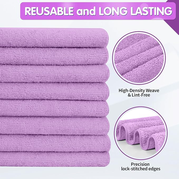 FIXSMITH Purple Microfiber Cleaning Cloth -Pack of 8, Highly Absorbent Cleaning - Image 3