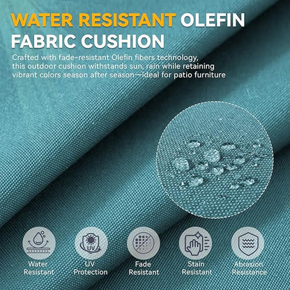 Outdoor Cushion Set for Furniture Patio Furniture, UV Resistant, Water Resistant - 6 Inch Thick Foam Garden Cushions– 24x24 Inch Patio Seat Covers for Chair/Sofa/Couch | Peacock Green | 11-Pack |