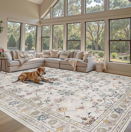 9x12 Rugs for Living Room & Bedroom, Floral Washable Rug, Boho Area Rug - Image 2