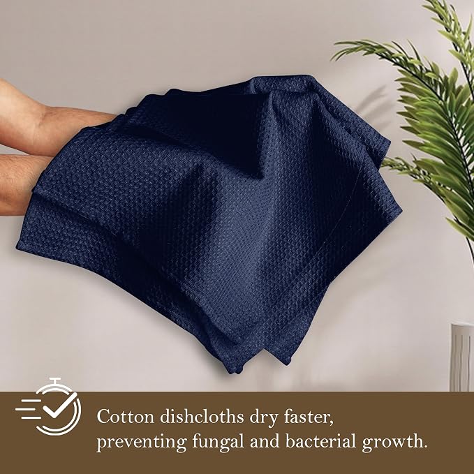 Navy Waffle Dishcloths, Quick Drying, 100% Cotton, Machine Washable - Image 3