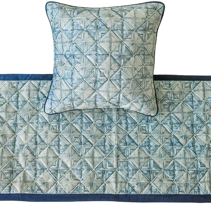 The HomeCentric King/Queen/Twin Blue Designer King 90"x18" Bed Runner Without Pillow Cover, Indigo, Printed & Quilted Bed Scarf on Suede Fabric - Indigo Centric