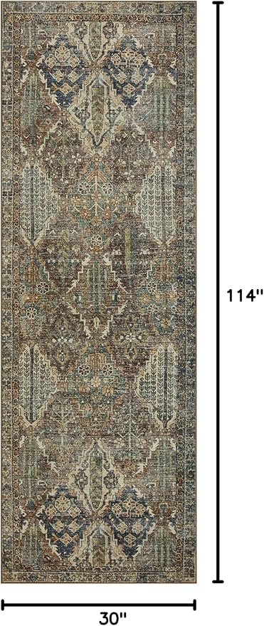Loloi Magnolia Home by Joanna Gaines Banks Collection BAN-05 Spice/Blue 2'-6" x 9'-6", .13" Pile Height, Machine Washable, Runner Rug