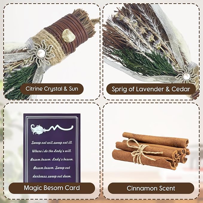 Witch Broom for Altar 7.5 Inch Mini Cinnamon Broom Handmade Winter Yule - Image 4