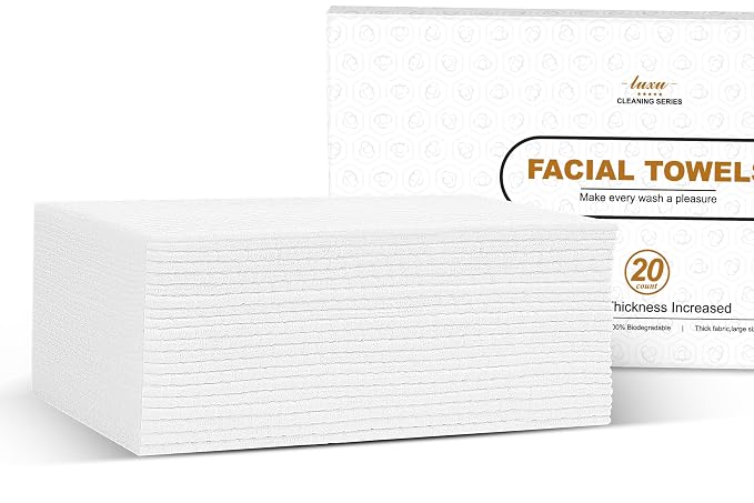 Disposable Face Towel, Biodegradable Facial Towels 9.8"×9.8", Makeup Remover by LUXU