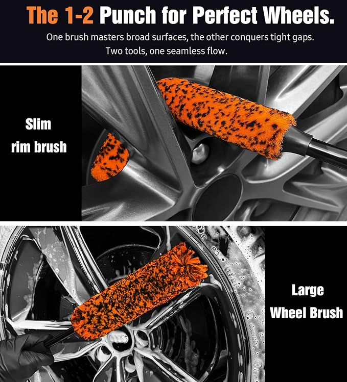 YeewayVeh 3PCS Quick Car Wheel Brush Kit, 2-Size 360° Bendale Rim Cleaner - Image 3