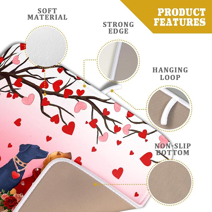 Love Dog Dish Drying Mat 16"x18" Red Heart Microfiber Dish Drainer Mat Hanging - Image 4