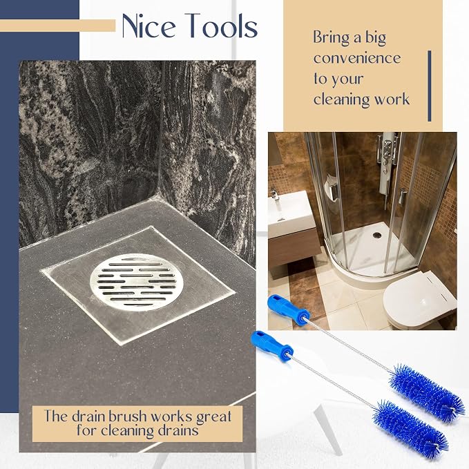 Baderke 2 Pieces Drain Brush Pipe Cleaning Blue Tube Brushes 19.7 Inch Plastic - Image 5