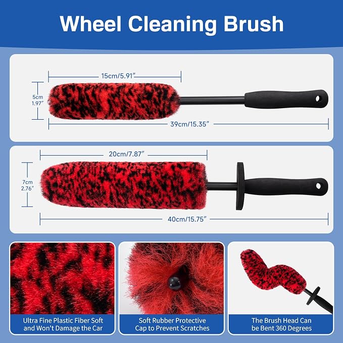 5 Pack Car Wheel and Tire Cleaner Brushes Kit Auto Motorcycle Rim Ultra Soft - Image 2