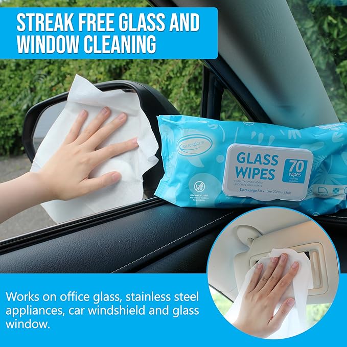 Air Jungles Glass and Window Cleaner Wipes 70 Count, Extra Large 8" x 10" Size - Image 3