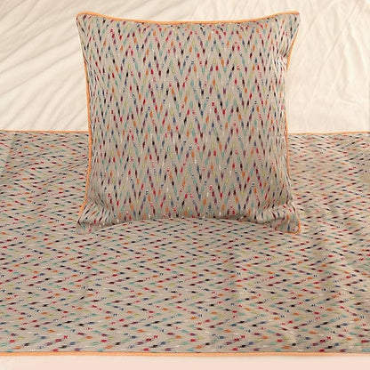 The HomeCentric King Queen Twin Beige & Multicolor Luxury Full 68"x18" Bed Runner with Pillow Cover, Chevron Embroidery Bed Scarf on Jacquard Embroidered Fabric - Happy Chevy