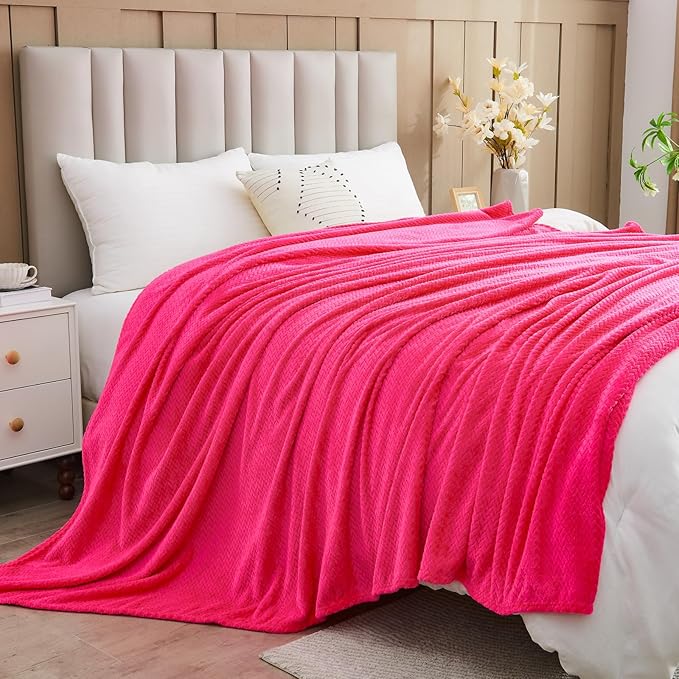 NEWCOSPLAY Super Soft Queen Blanket Dark Rose Red Premium Silky Flannel Fleece Leaves Pattern Lightweight Bed Blanket All Season Use (Dark Rose Red, Queen(90"x90"))