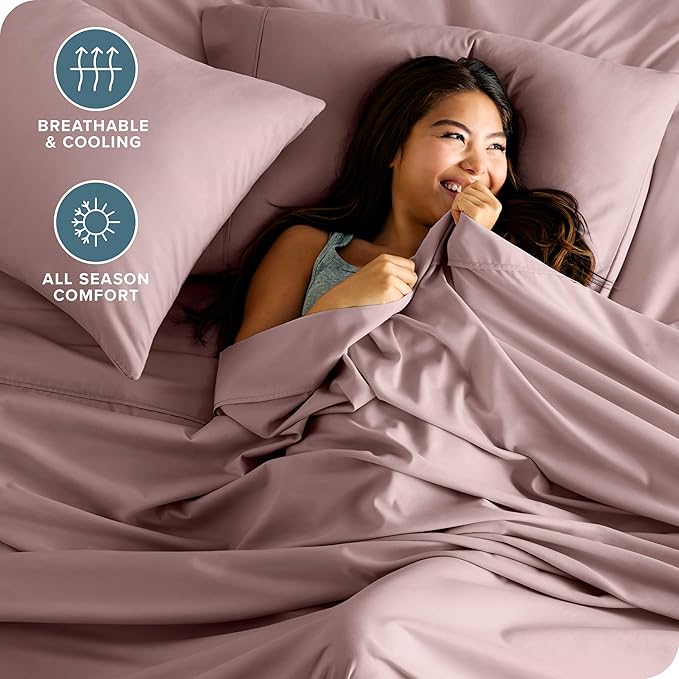 Bare Home Twin Sheet Set - 1800 Ultra-Soft Microfiber Twin Bed Sheets - Double Brushed - Deep Pockets - Easy Fit - Extra Soft - 3 Piece Set - Bedding Sheets & Pillowcases (Twin, Mauve)