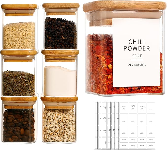 12 Pcs Square Glass Spice Jars - 5oz Airtight Herb Containers with 148 - Image 7