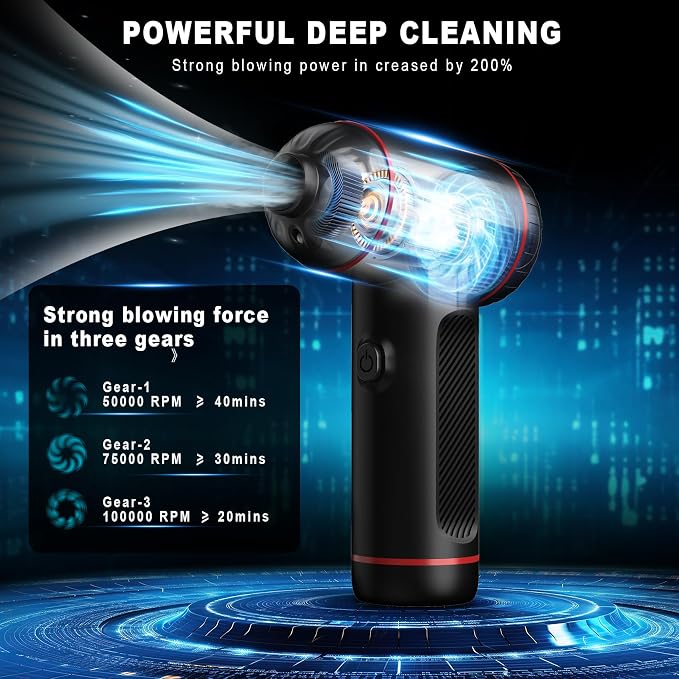 Compressed Air Duster, 3 Gear Adjustable 100000RPM Electric Air Duster - Image 2