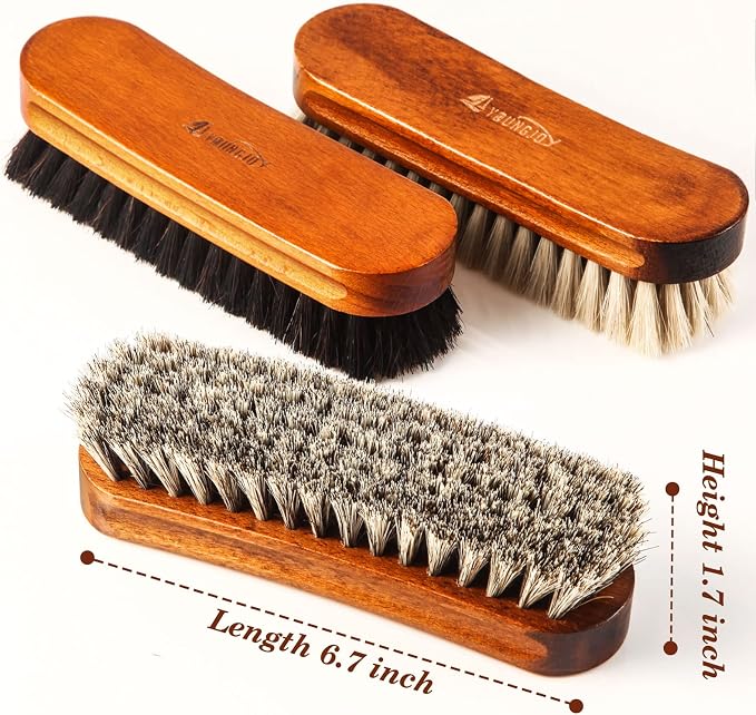 3 Pcs Horsehair Shoe Brush Kit Polishing Daubers Applicators Leather Care - Image 2