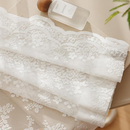 Anmao Vintage White Lace Curtains 72 Inches Long 2 Panels Set, Romantic Elegant Light Filtering Semi Sheer Floral Thick Lacy Curtain Drapes for Living Room and Bedroom, Each Panel 55W x 72L, Off White